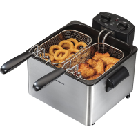 Hamilton Beach Deep Fryer with 2 Frying Baskets, 19 Cups / 4.5 Liters Oil Capacity, Lid with View Window, Professional Grade, Electric, 1800 Watts, Stainless Steel (35036)